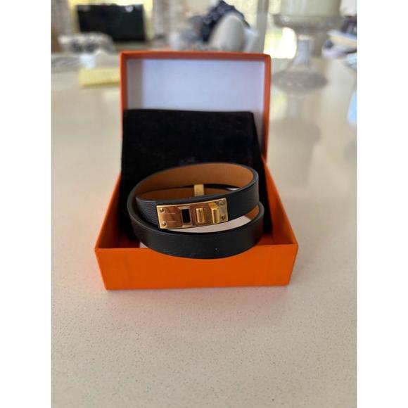 Women's Hermes Black Leather Kelly Double Tour Bracelet - Picture 5 of 5